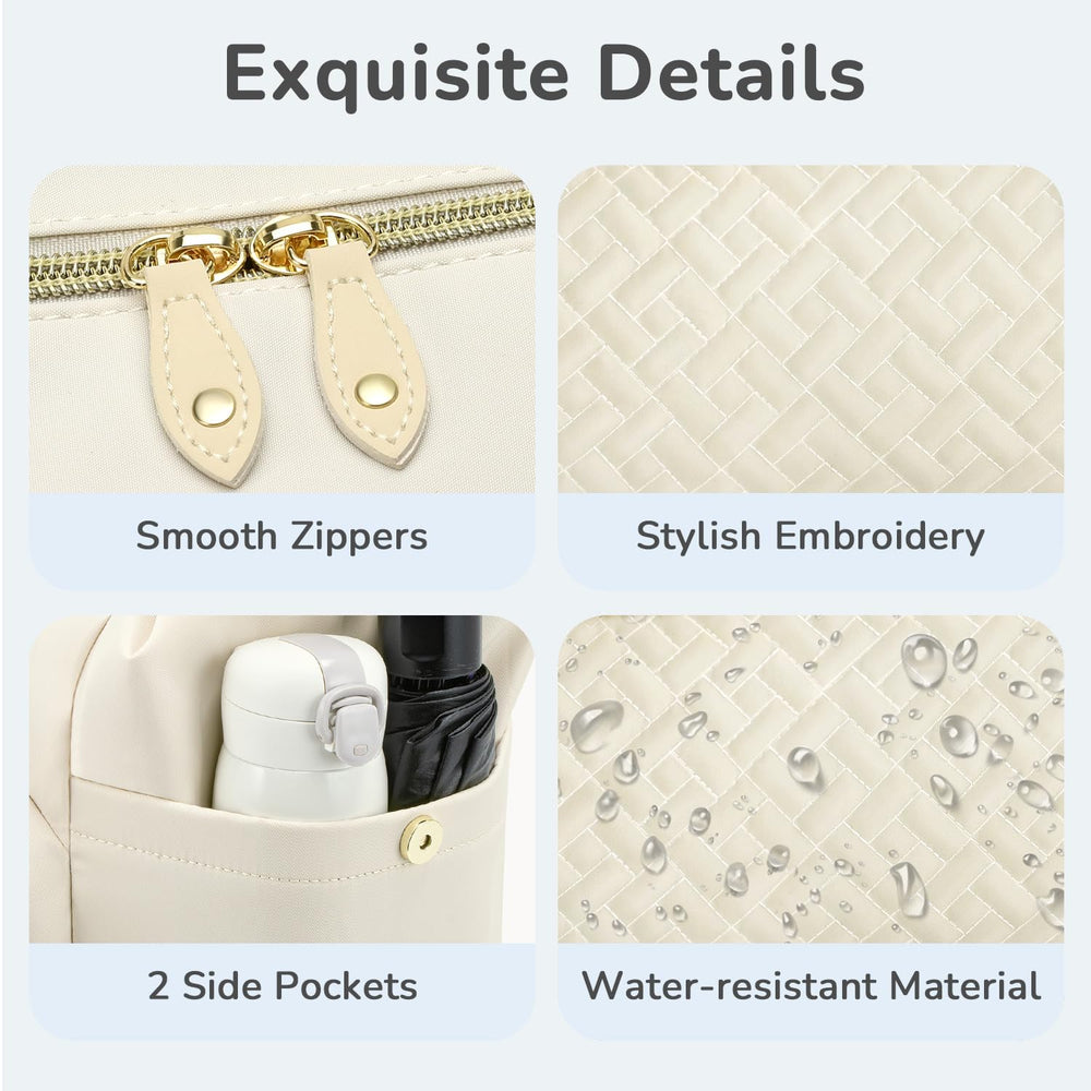 Tenot beige diaper bag tote blending style with practical organization.