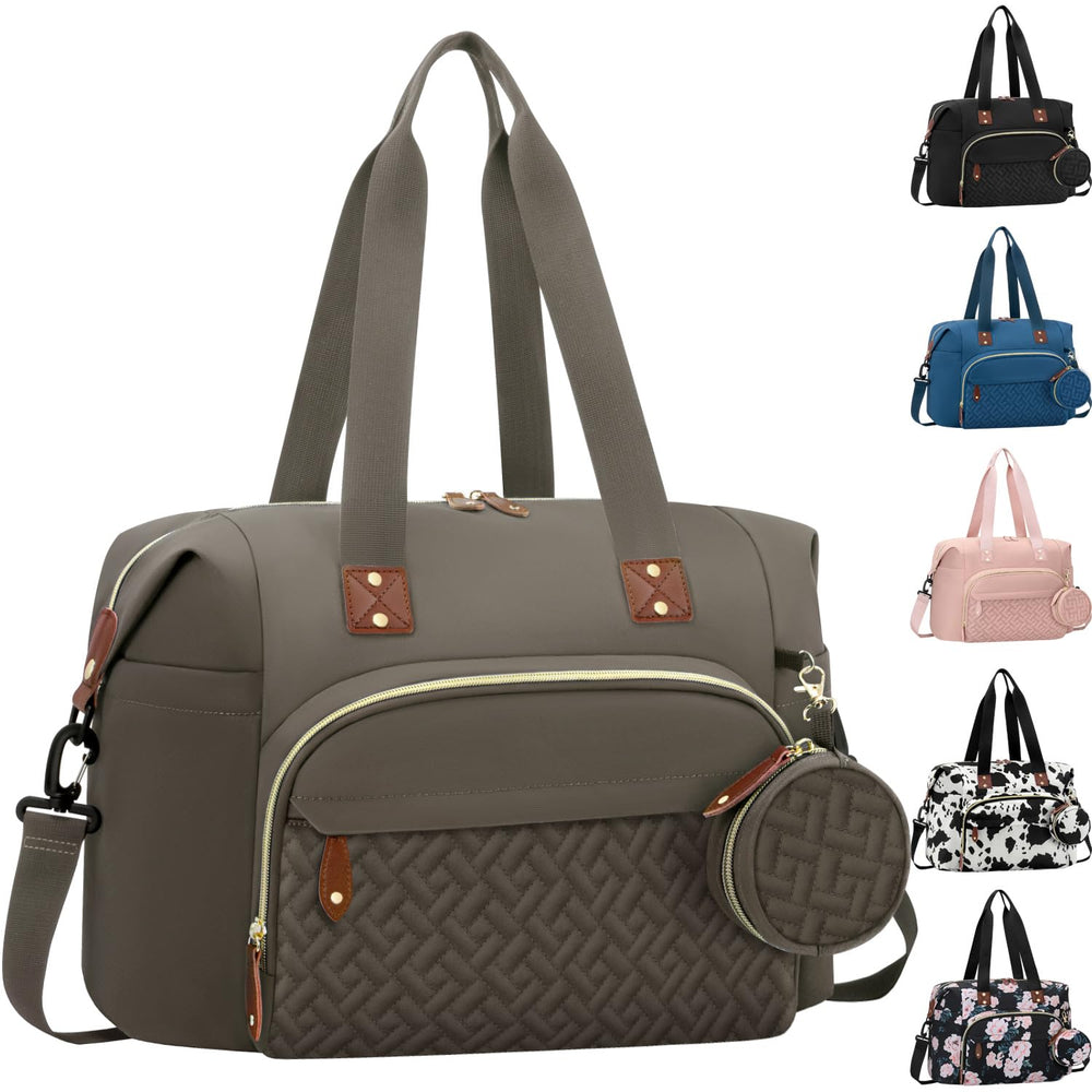 Tenot diaper bag tote front view shows roomy khaki design for easy everyday baby care
