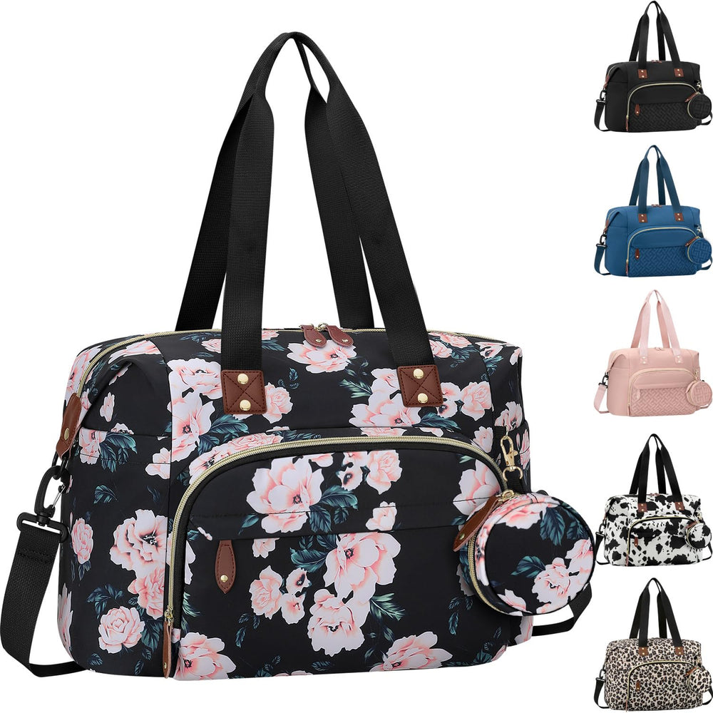 Tenot diaper bag tote front view highlights stylish floral design for on-the-go moms