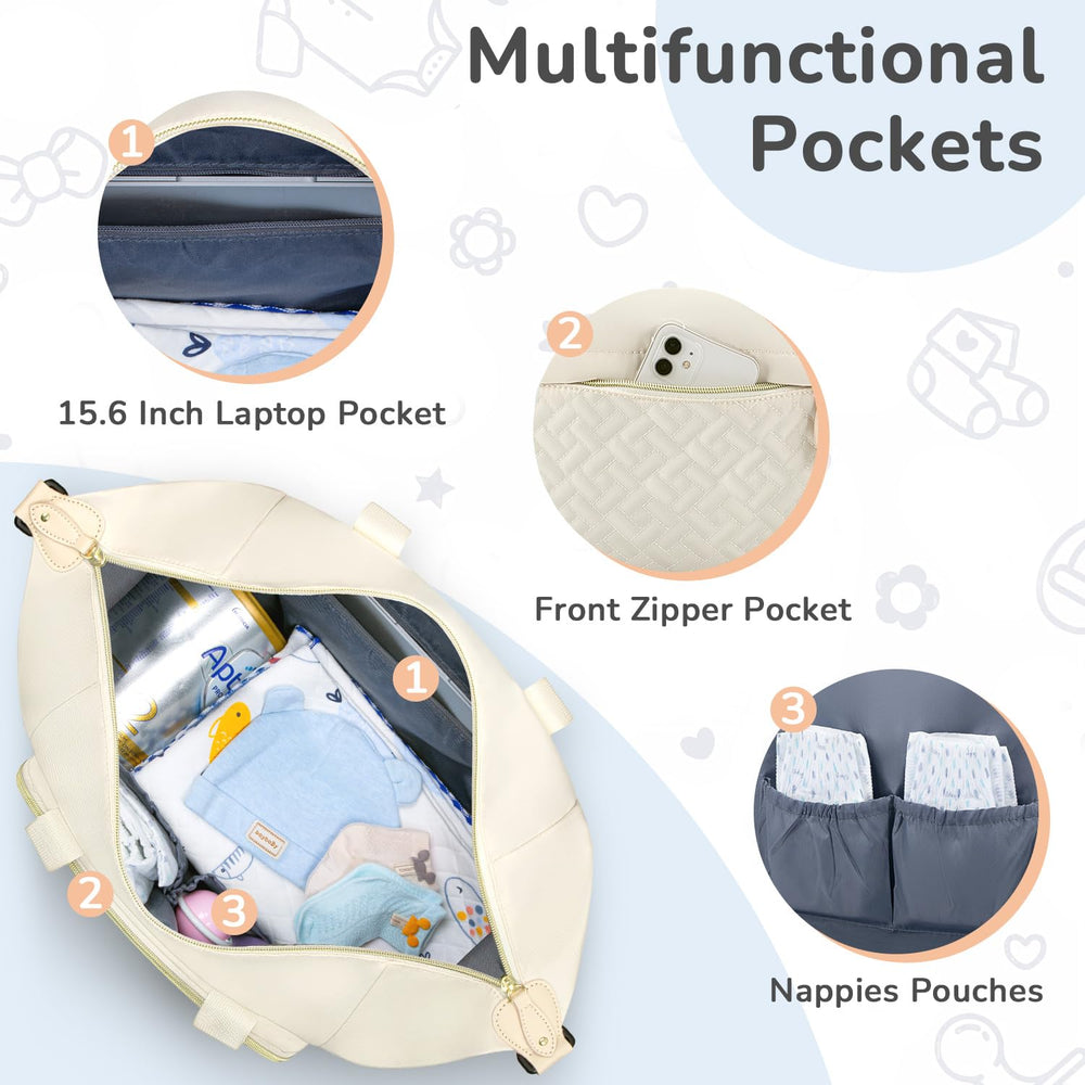 Tenot diaper bag tote with luggage sleeve for easy carry-on compatibility.
