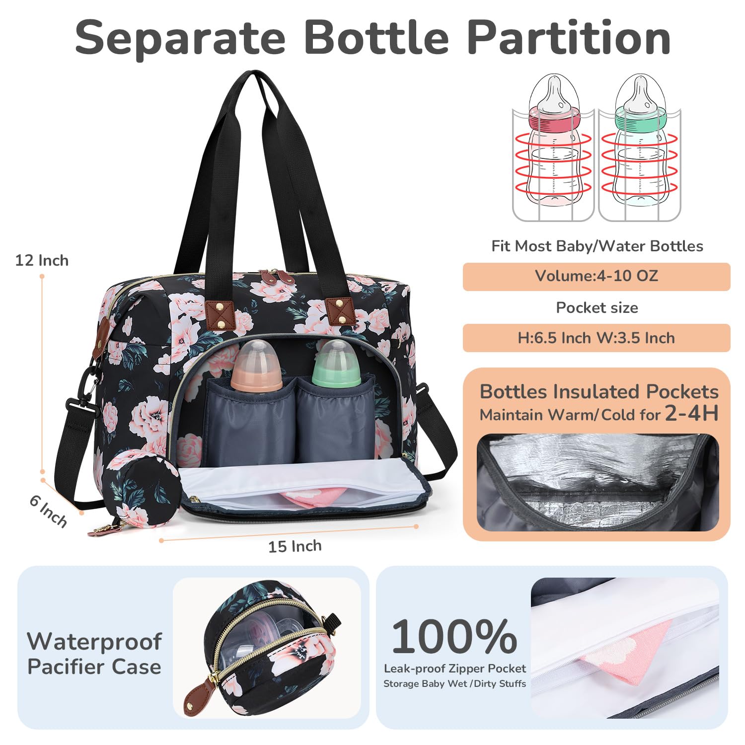 Tenot diaper bag tote with pram clip keeps the bag secure on a stroller