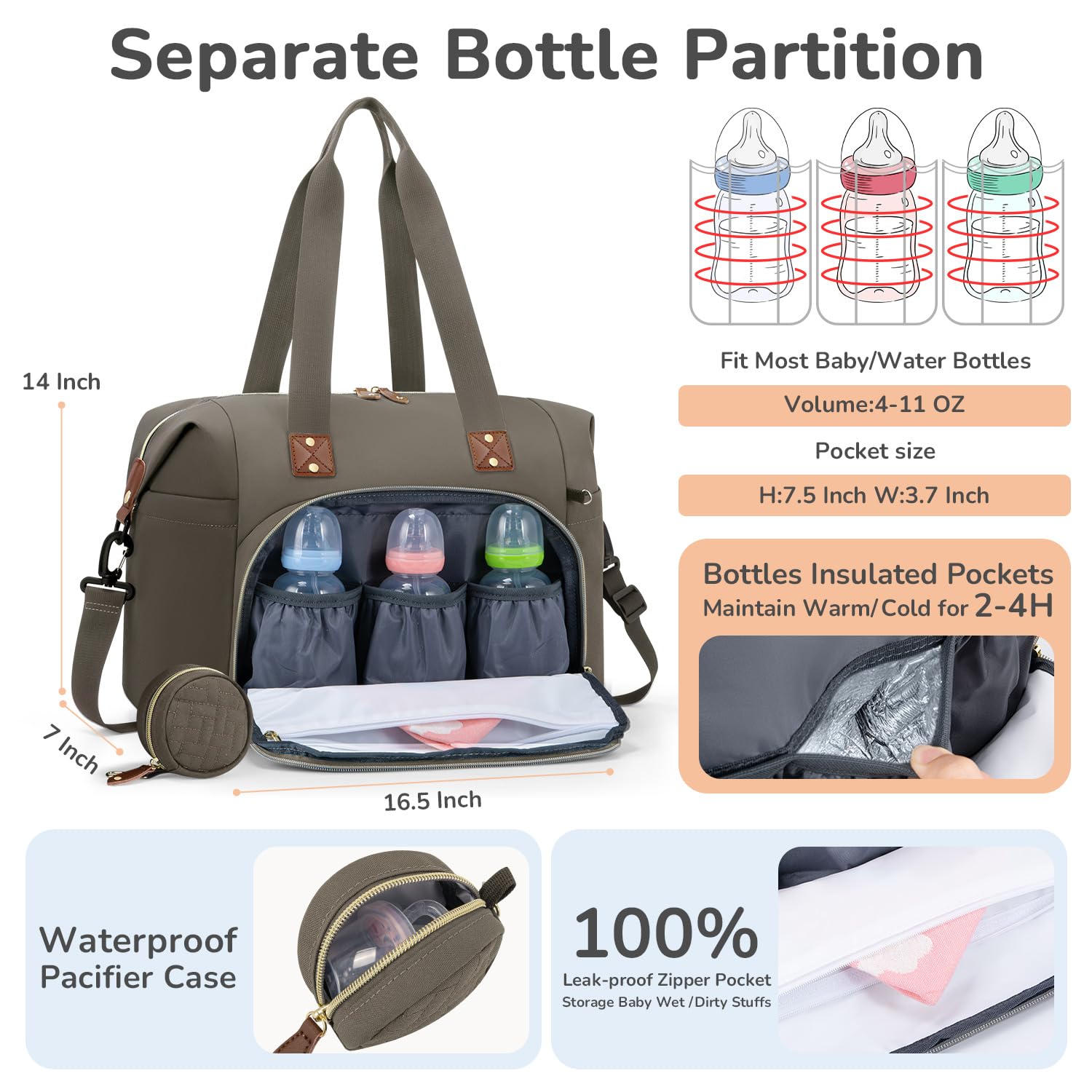 Tenot diaper bag tote side pocket highlights organized storage for bottles and essentials