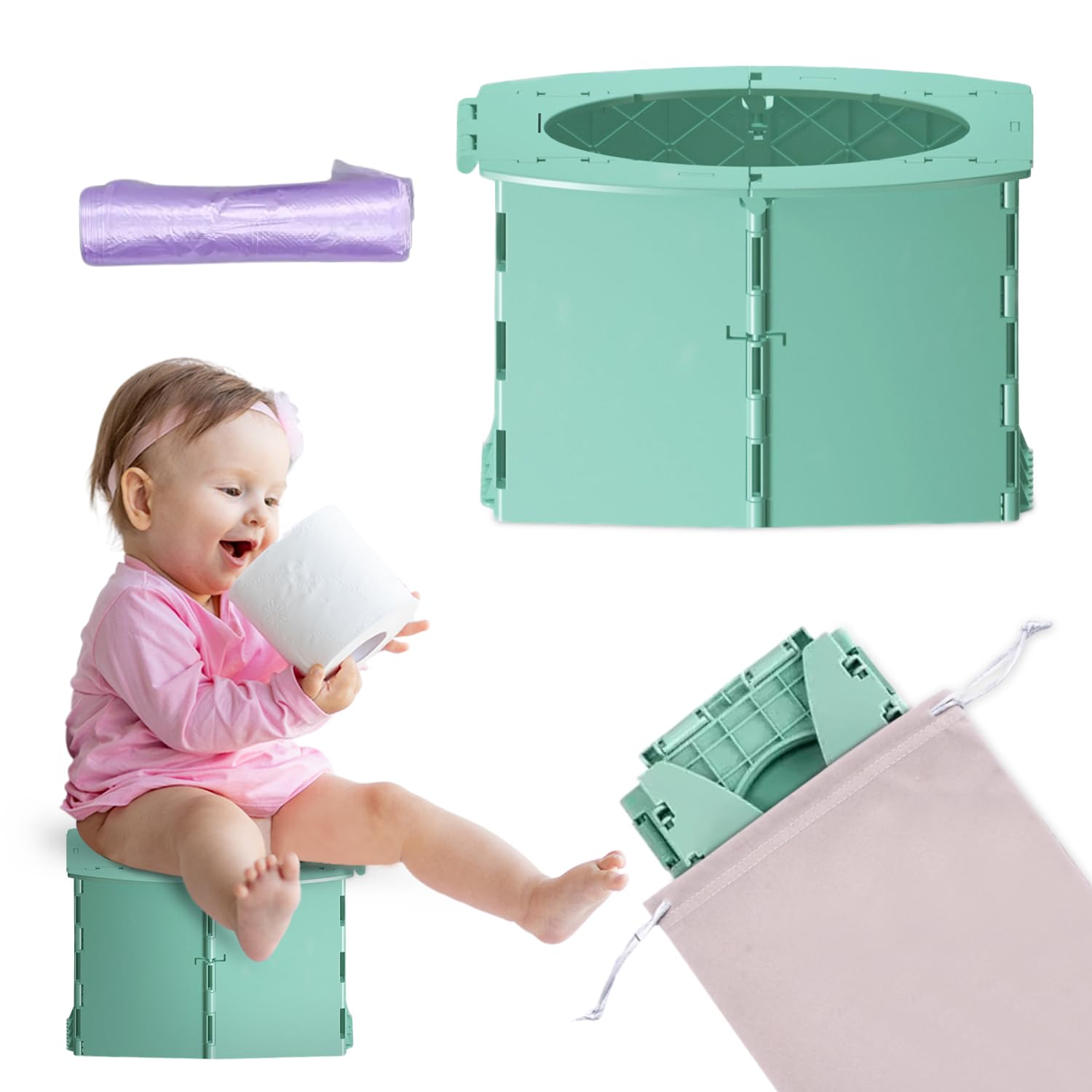 Teo portable travel potty folded for compact storage on the go