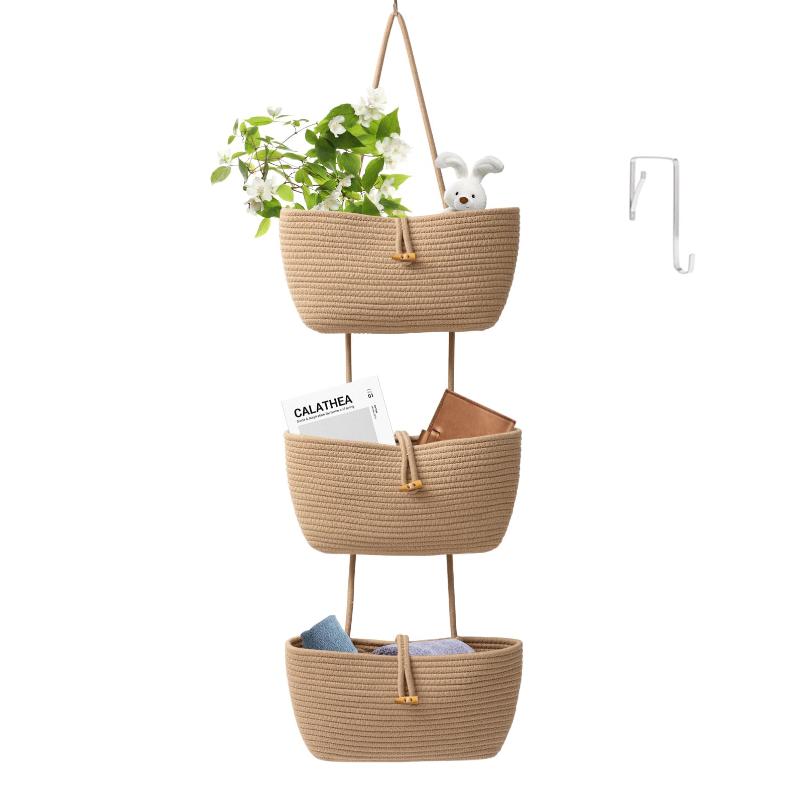 TeoKJ 3-Tier cotton rope basket over the door closeup for tidy storage.