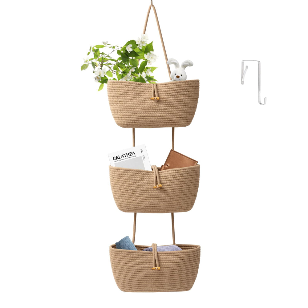 TeoKJ 3-Tier cotton rope basket over the door closeup for tidy storage.