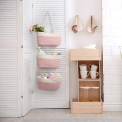 TeoKJ 3-tier storage baskets on wall-mount display.