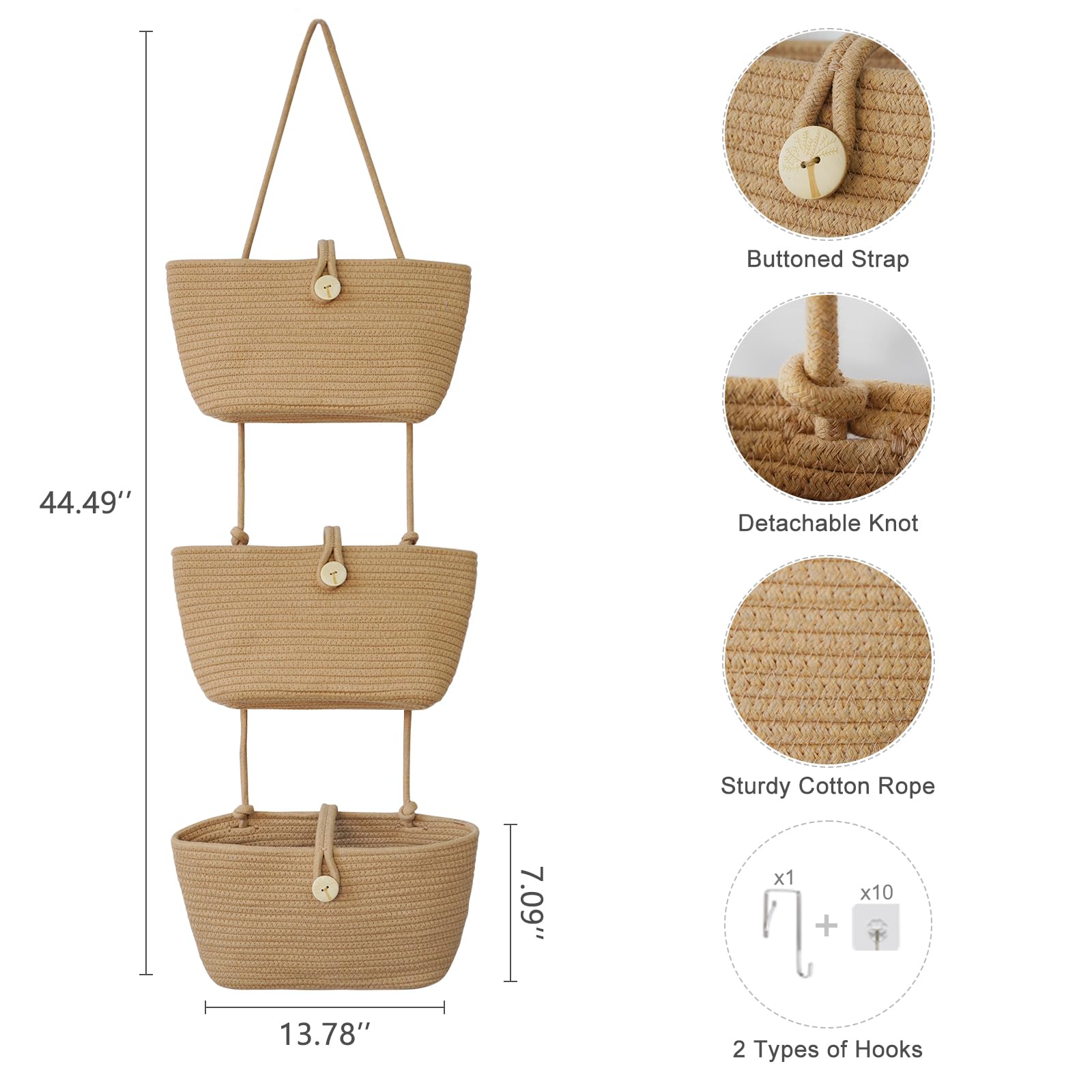 TeoKJ 3-tier woven cotton storage for kids' room organization and display.