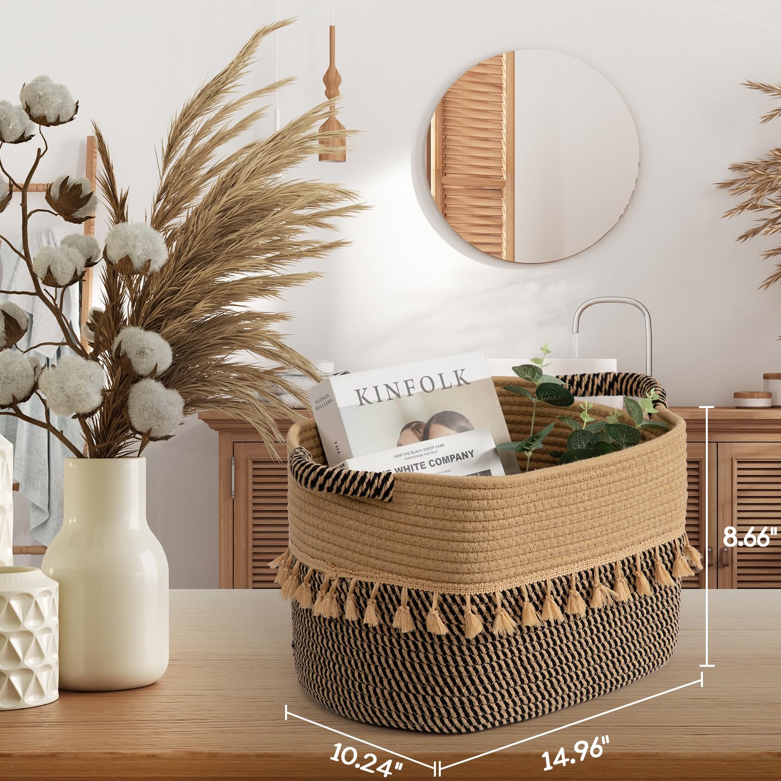 TeoKJ boho rope baskets with sturdy handles for easy transport