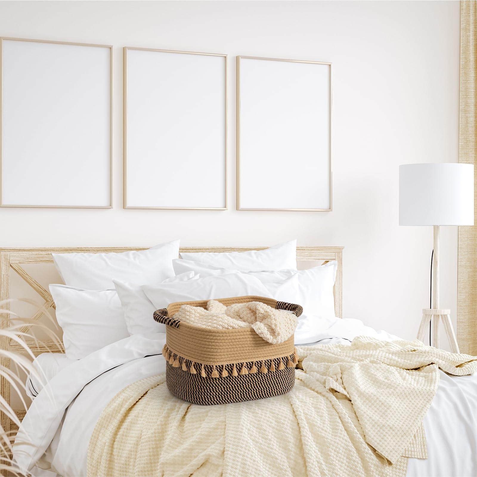 TeoKJ basket organizes books, pillows, and more