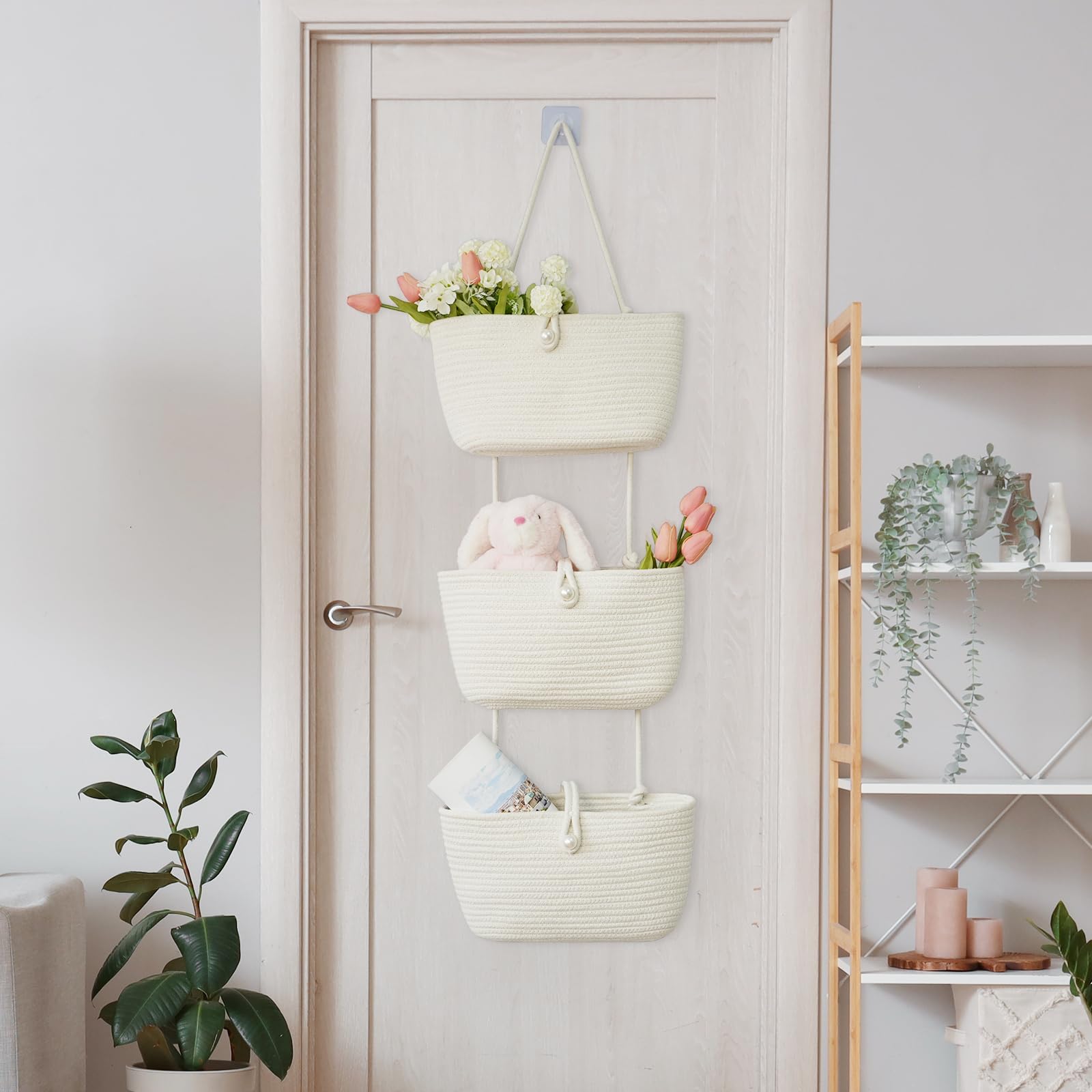 TeoKJ door storage organizer saves space in entryways in white.