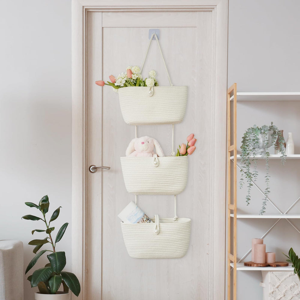TeoKJ door storage organizer saves space in entryways in white.