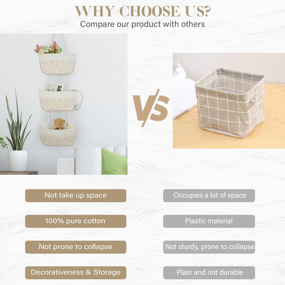 TeoKJ foldable cotton baskets fold flat when not in use.