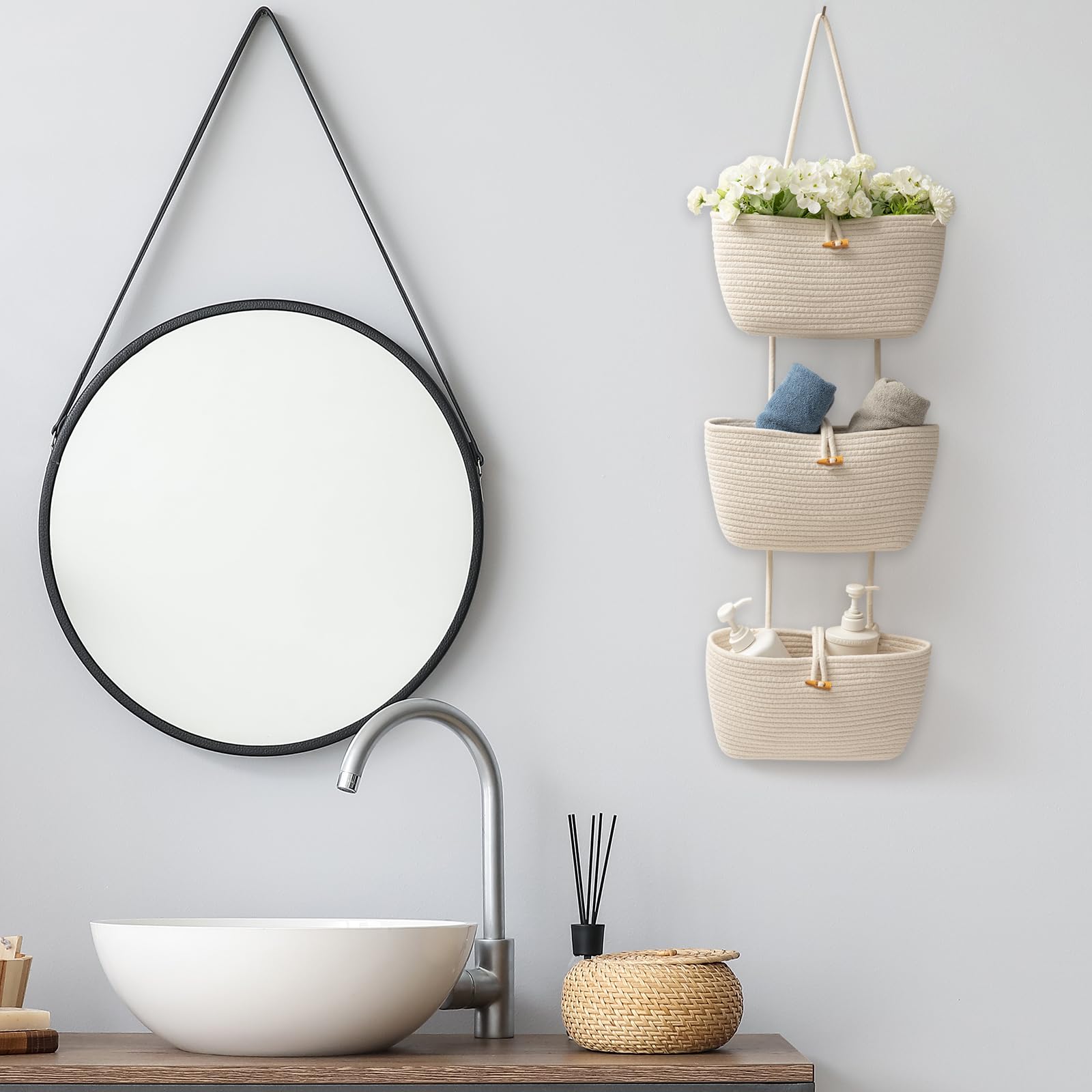 TeoKJ foldable cotton baskets for easy seasonal storage.