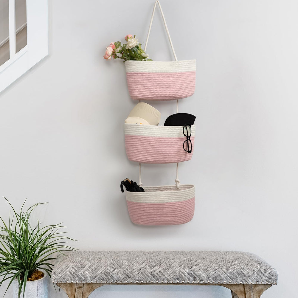 TeoKJ foldable cotton baskets demonstrating easy collapse and storage.