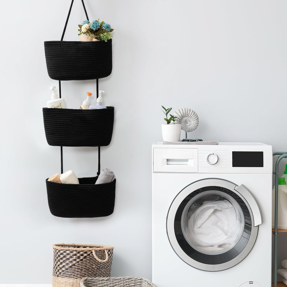 TeoKJ washable cotton baskets fold flat when not in use.