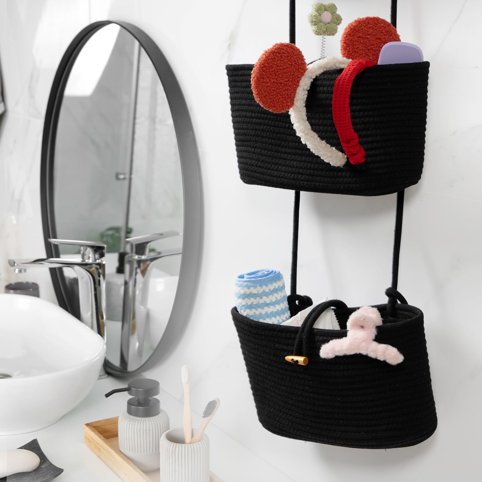 TeoKJ foldable cotton hanging baskets store neatly when not in use.