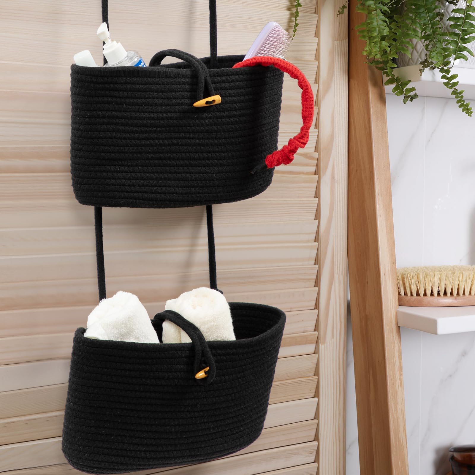TeoKJ hanging basket system reaches 44.5 inches tall for ample storage.