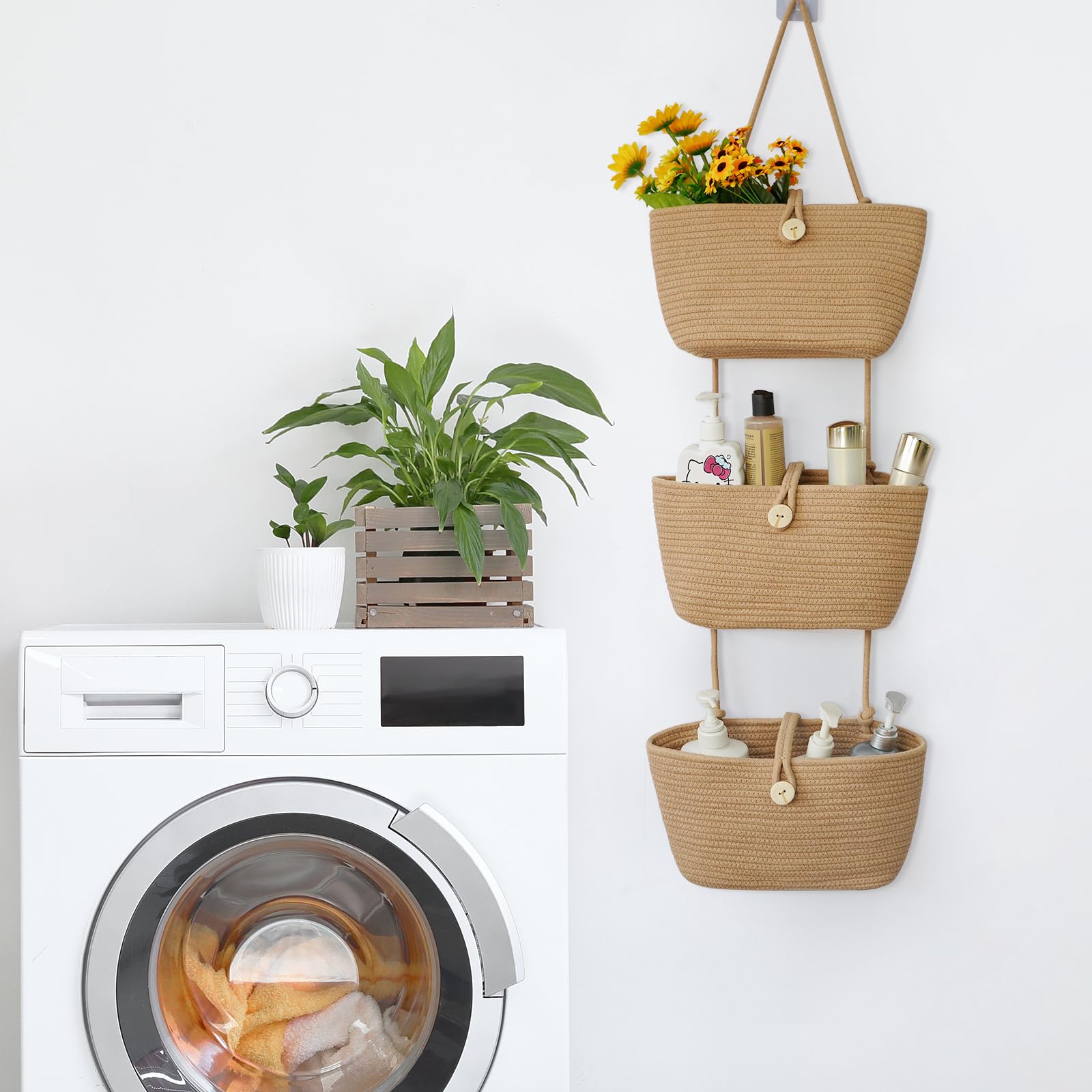 TeoKJ large-capacity baskets hold diapers, towels, and baby gear with ease.