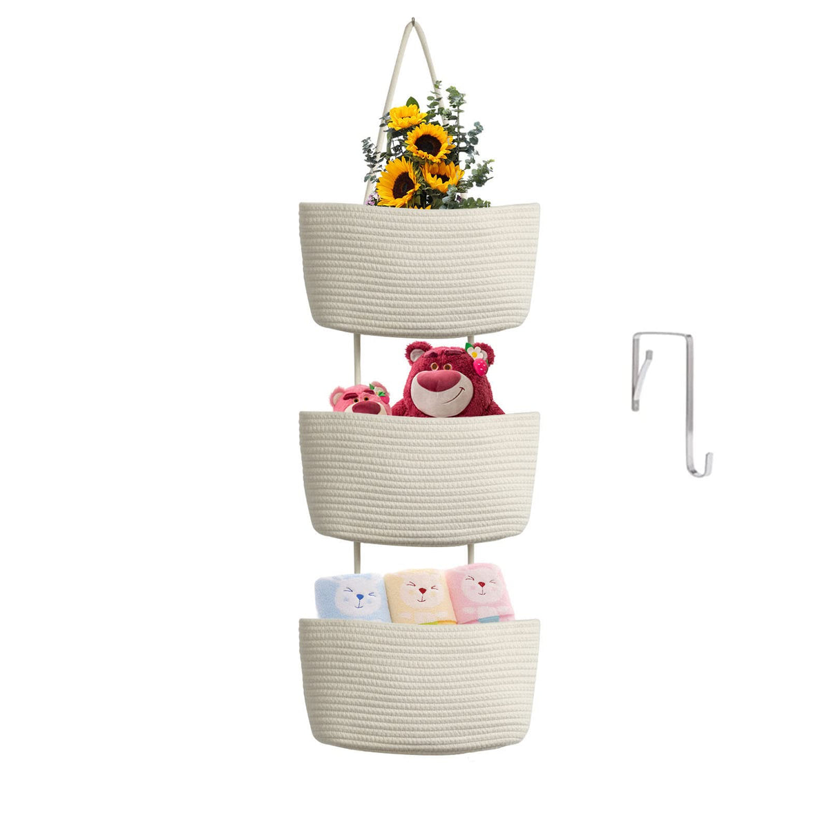 TeoKJ over-door baskets 3-tier white for organized entryways