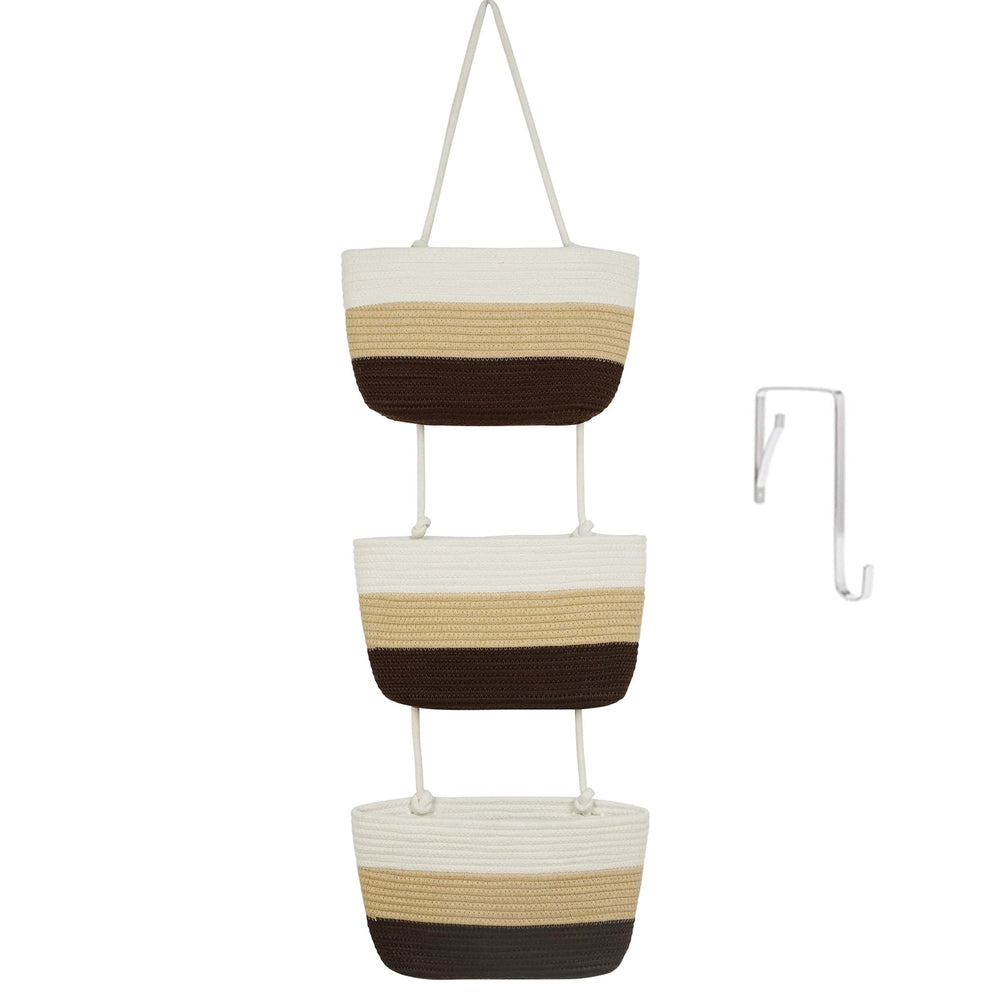 TeoKJ over-the-door baskets front view show three-tier storage.