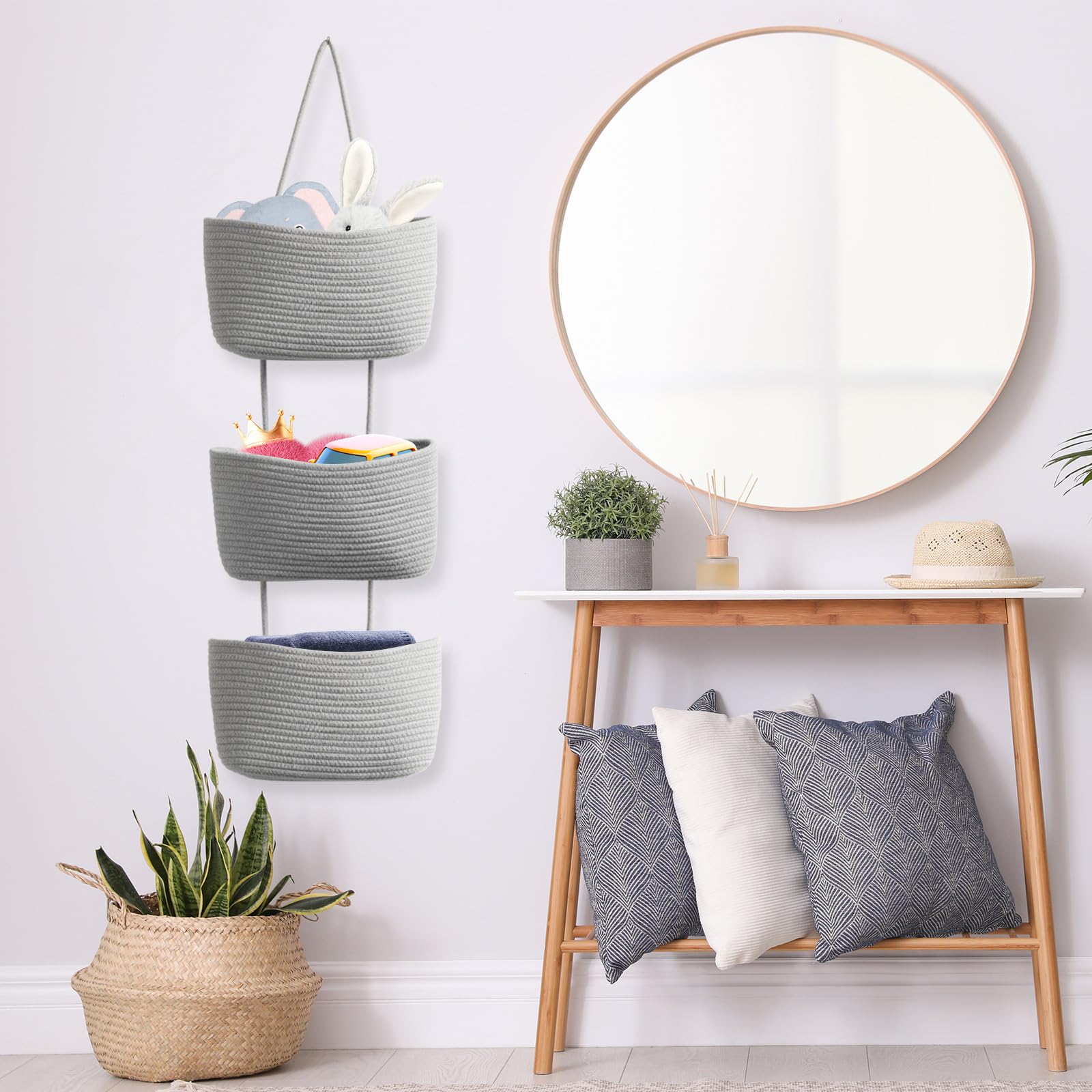 TeoKJ over-the-door baskets used for cosmetics and small tools in a tidy setup.