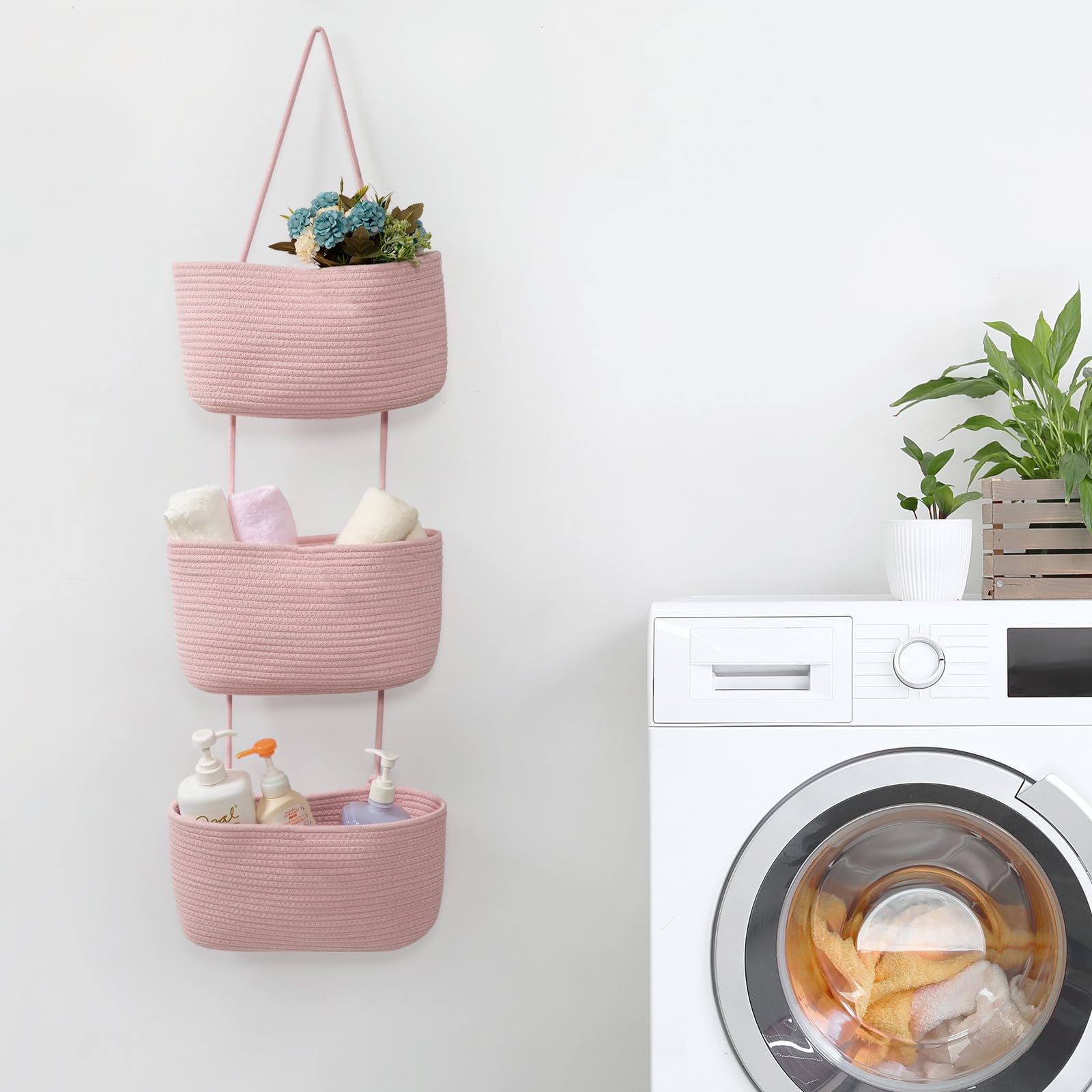 TeoKJ pink rope baskets fit a range of home styles.