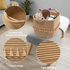 TeoKJ basket with durable handles for easy carrying between rooms.