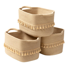 TeoKJ storage baskets set of three in round woven design for organized living spaces.