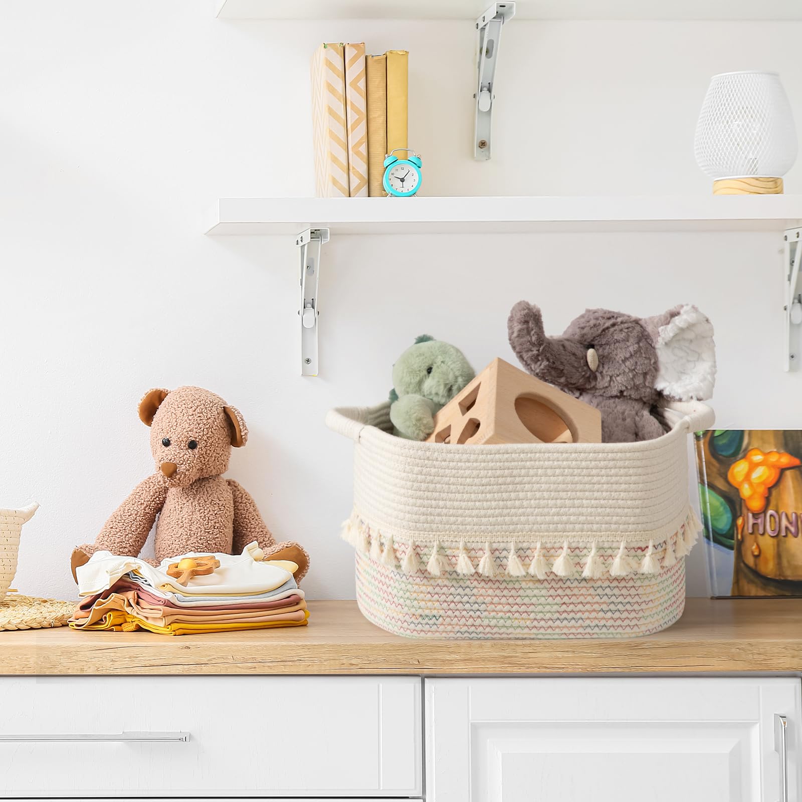 TeoKJ black-jute basket in bathroom setup keeps essentials tidy.