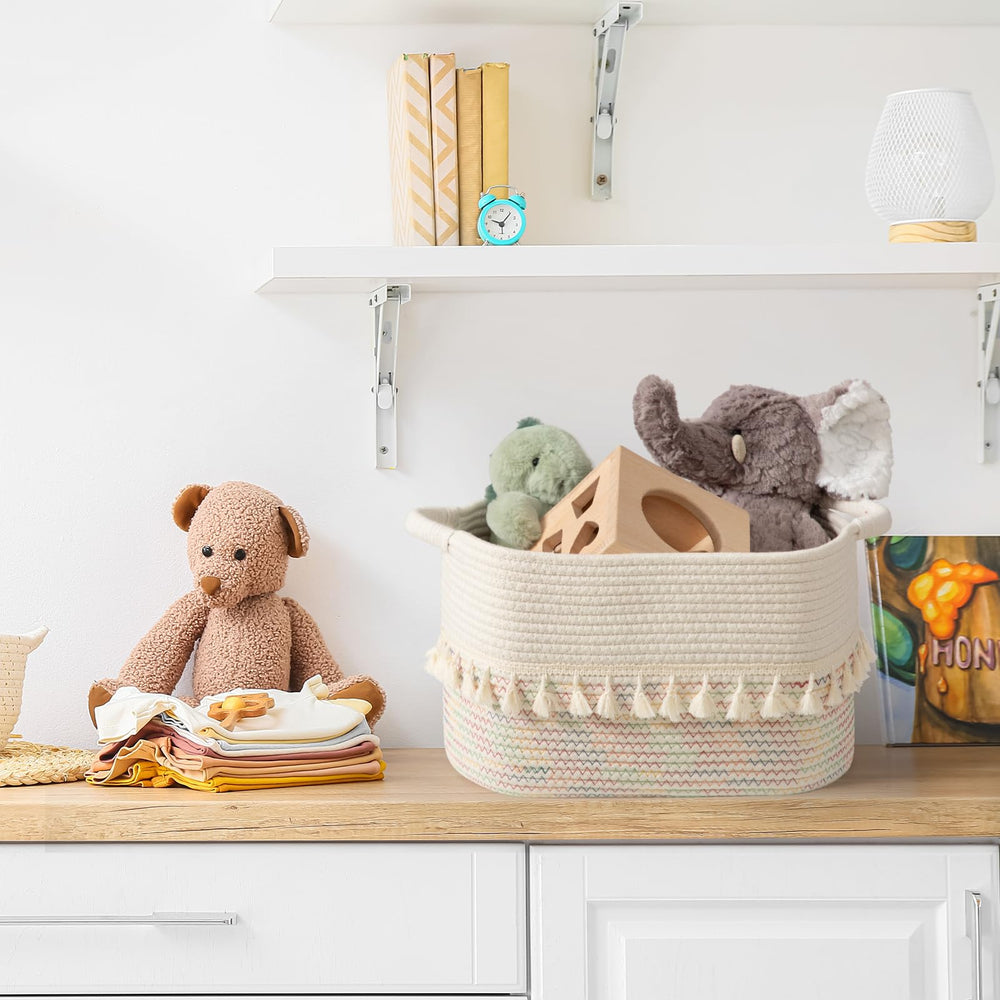TeoKJ black-jute basket in bathroom setup keeps essentials tidy.