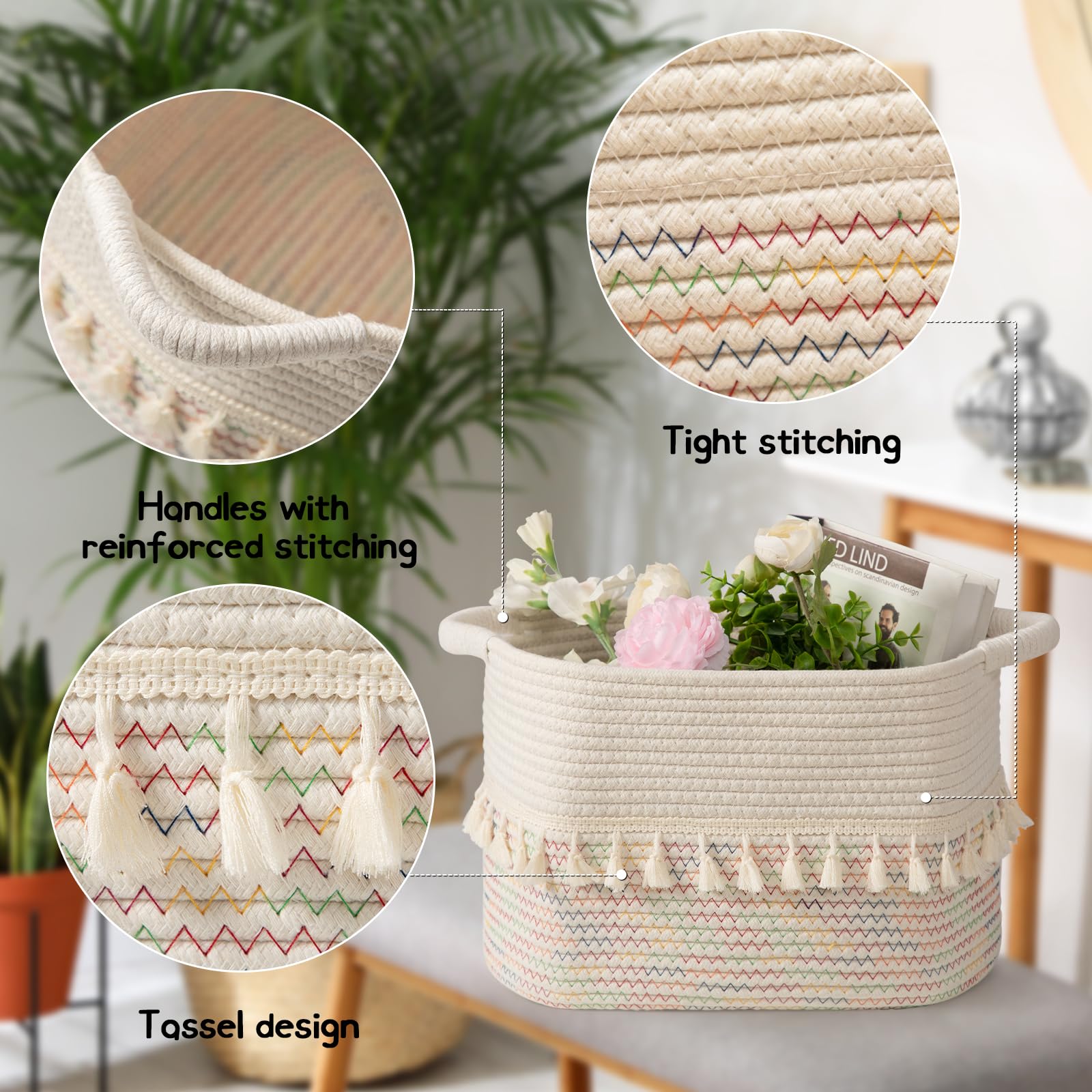TeoKJ white jute basket close-up highlights durable cotton rope texture.