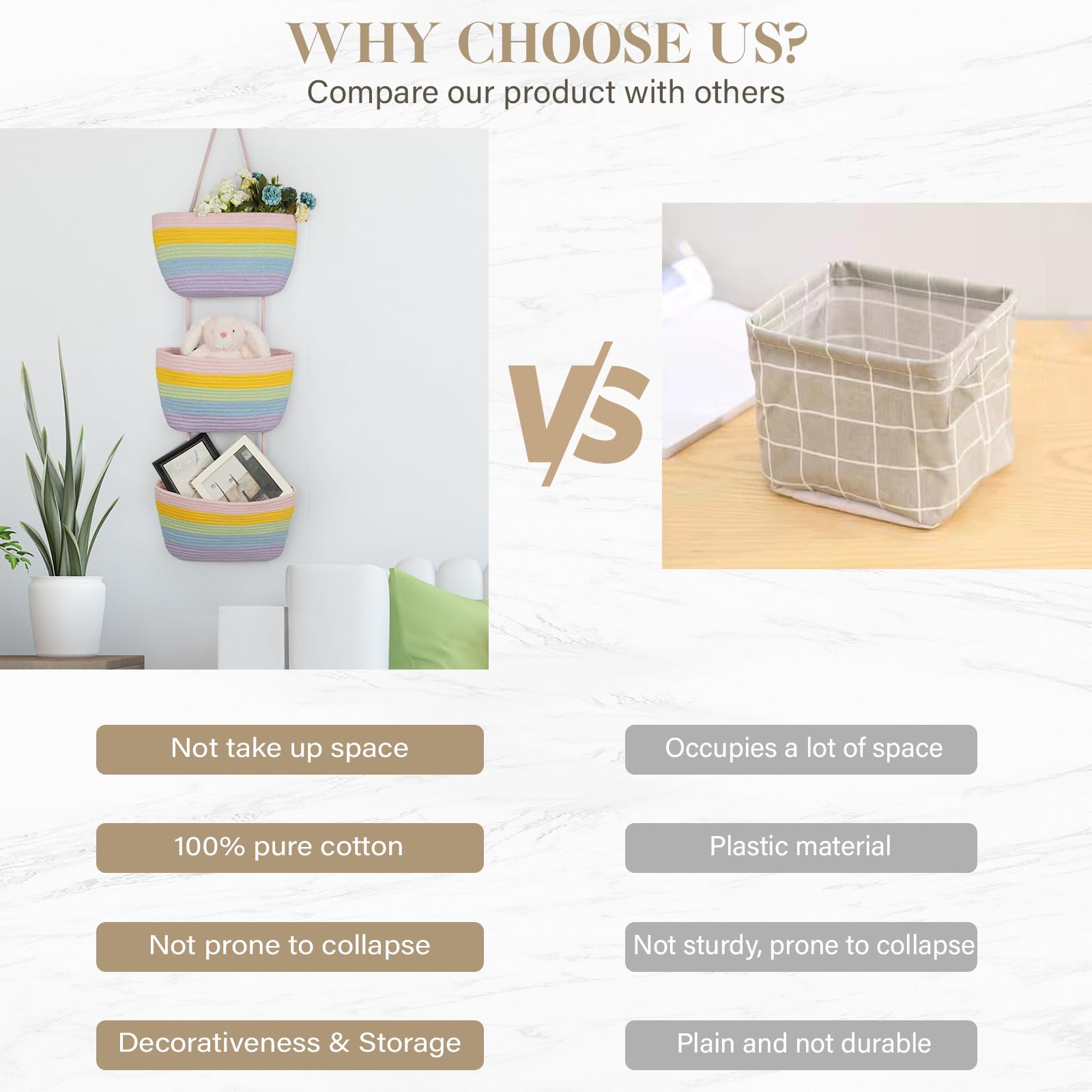 TeoKJ woven cotton baskets store diapers and towels for easy access