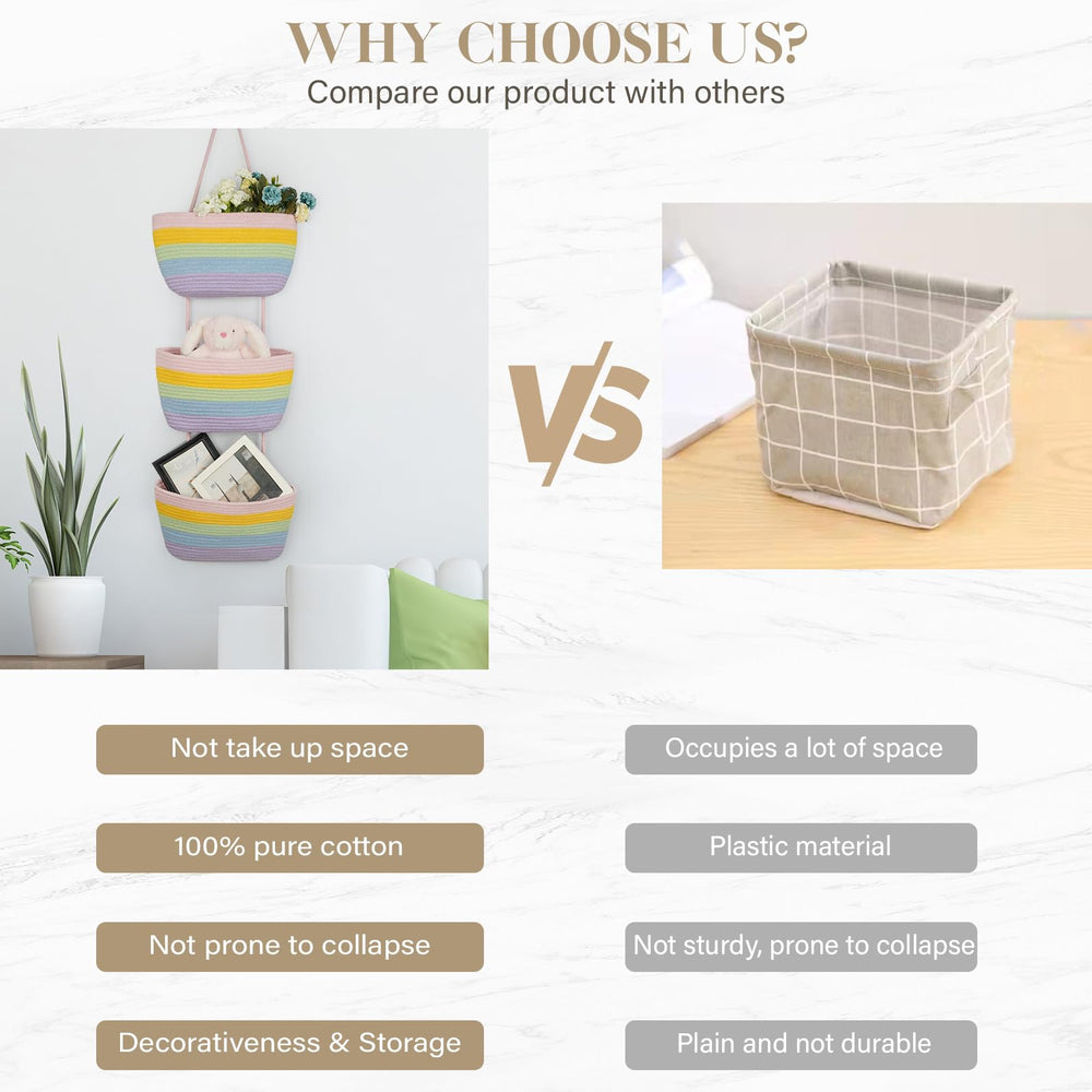 TeoKJ woven cotton baskets store diapers and towels for easy access