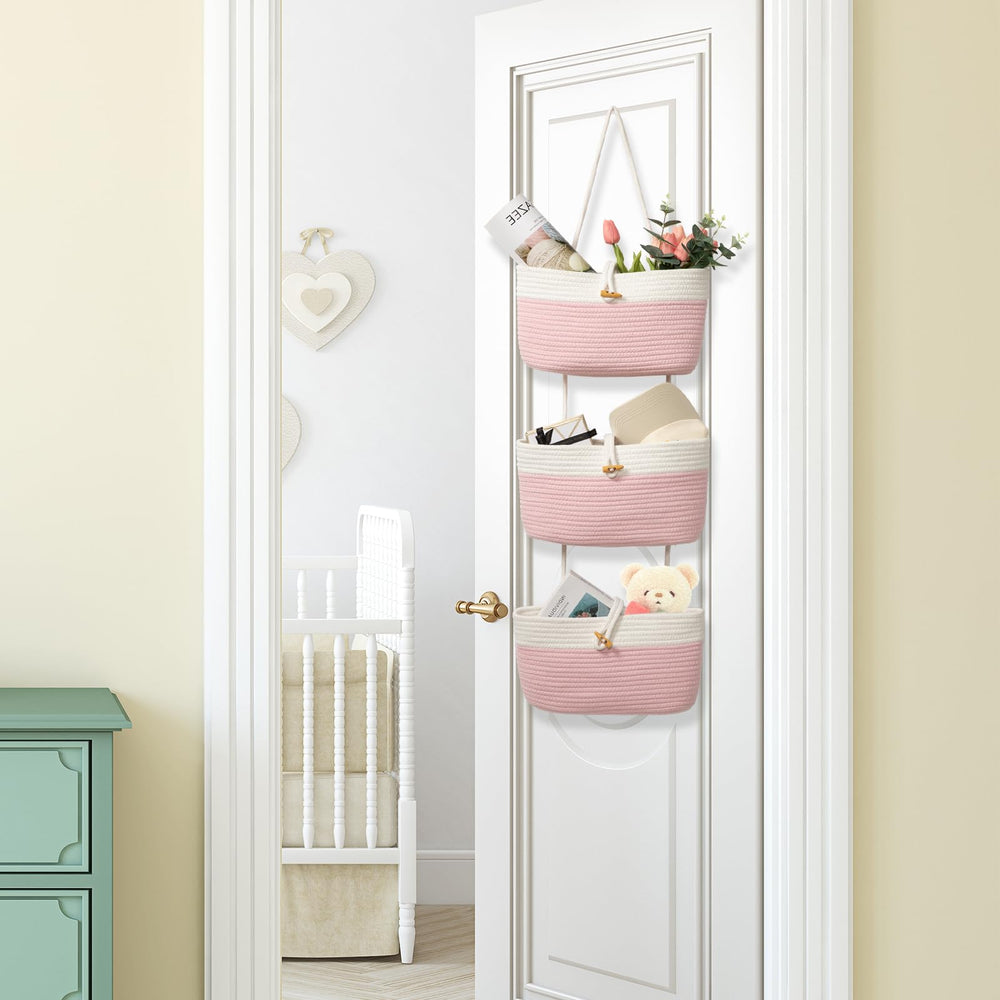 TeoKJ woven cotton nursery baskets offer soft, skin friendly storage