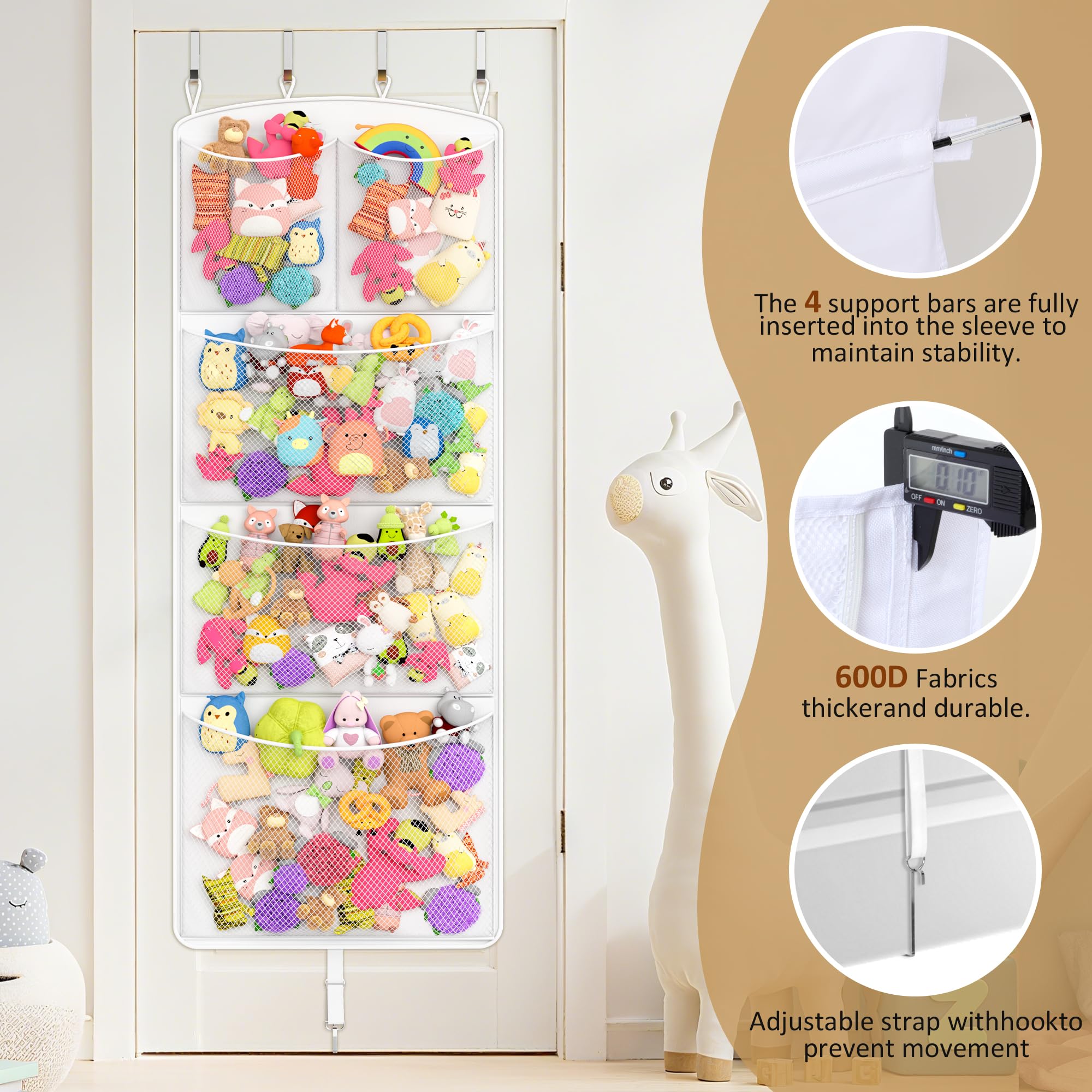 Teoon 600D Oxford fabric toy holder blends with nursery decor.