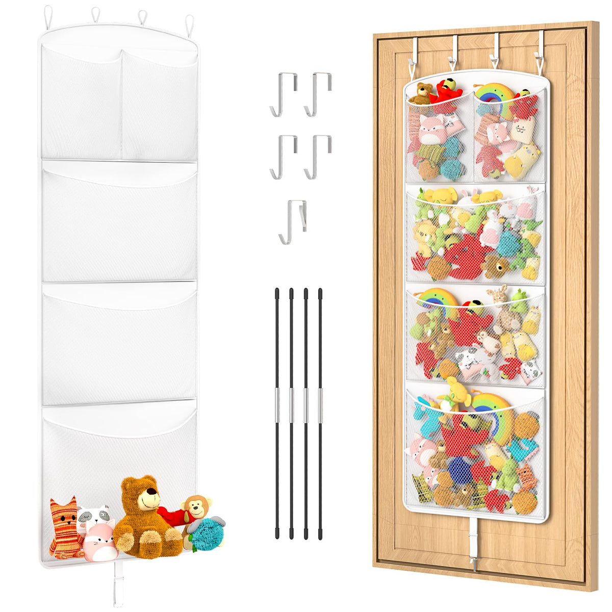 Teoon stuffed animal storage hammock over the door keeps plush toys organized.
