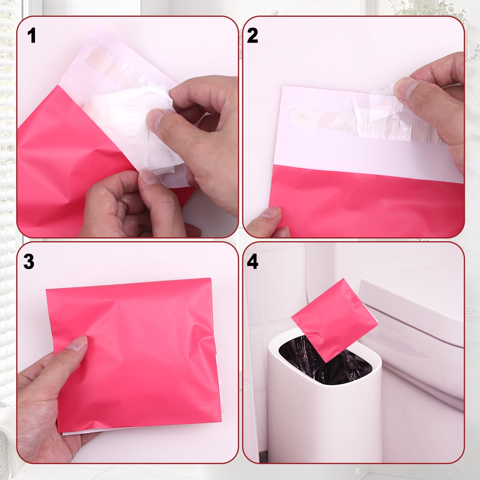 Home-use red Terdey bag for tidy bathroom disposal.