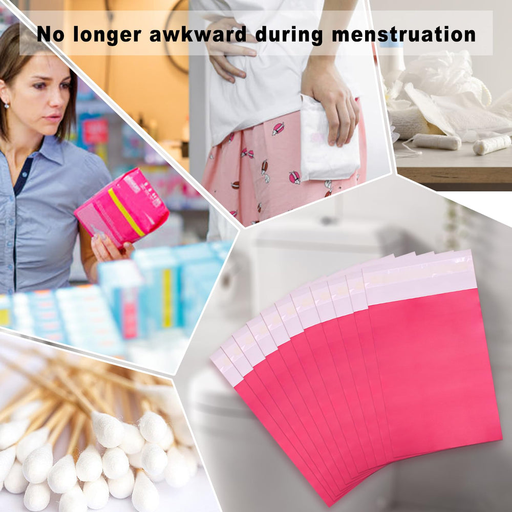 Opaque red bag hides contents for discreet waste management.