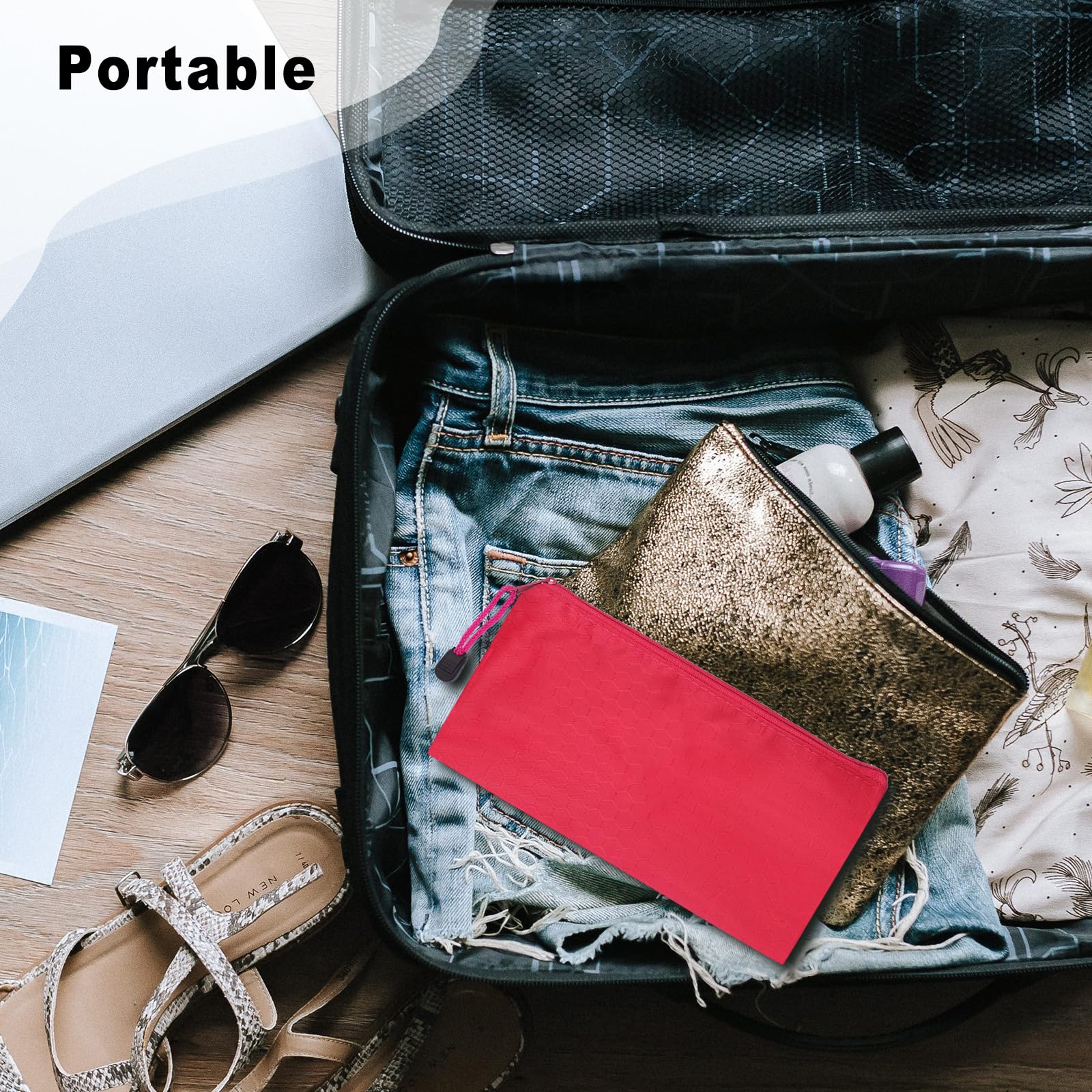 Compact red Terdey disposal bag for travel and on-the-go use.