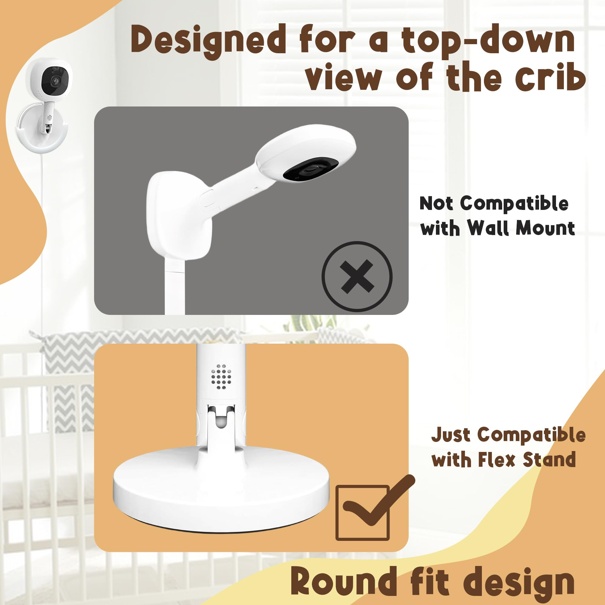 Terixe wall mount compatible with Nanit Flex Stand for flexible setup.