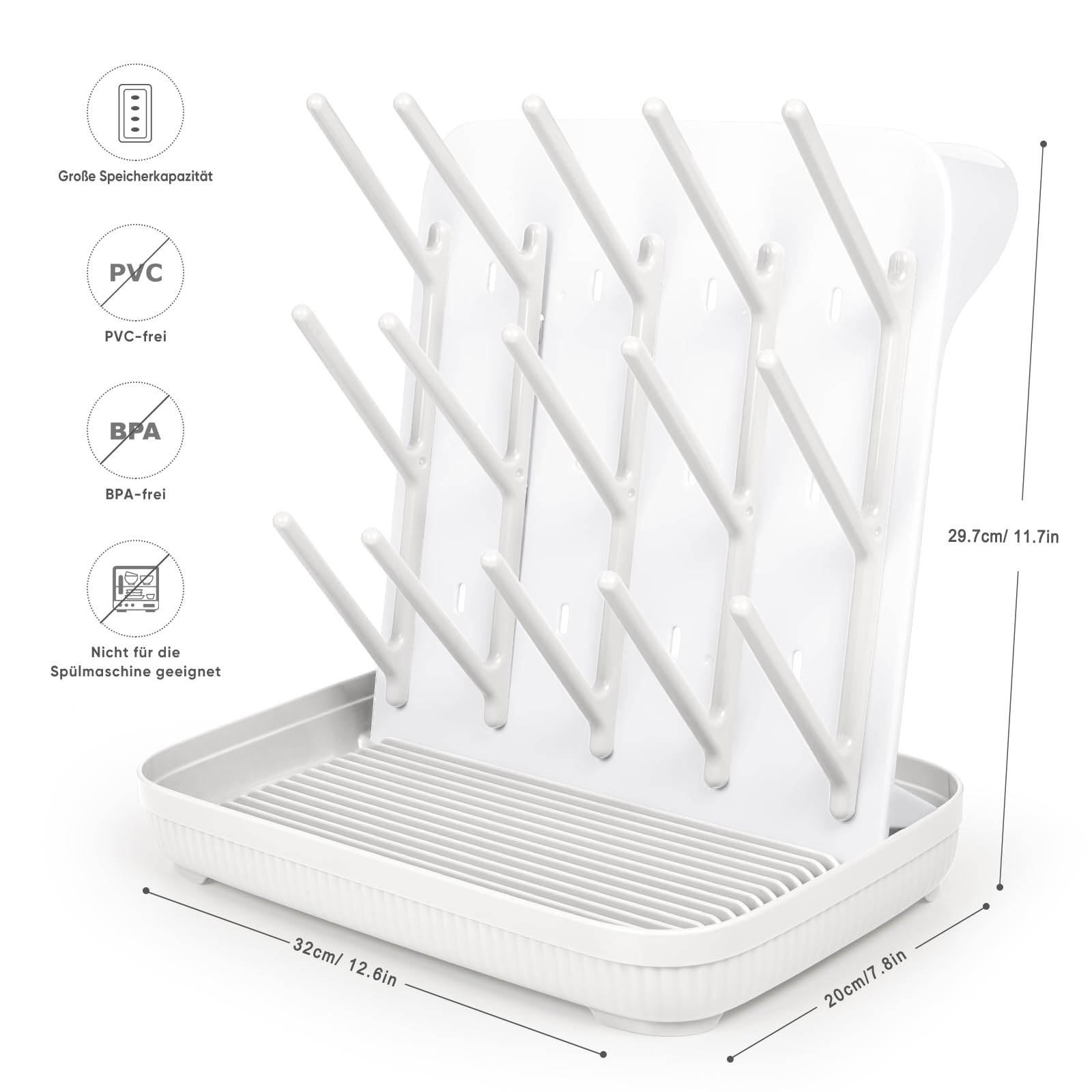 Termichy pump parts dry atop the rack for easy access.