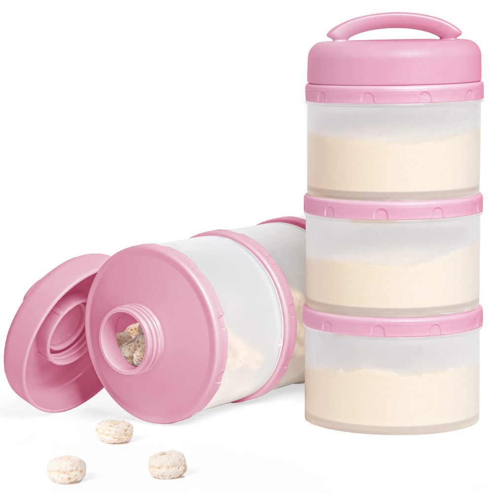 Termichy stackable dispenser with pink compartments for organized formula storage.