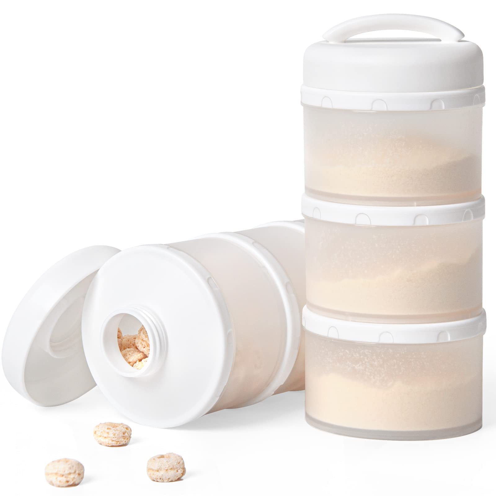 Termichy Stackable Dispenser with open-spout for spill-free formula pouring.