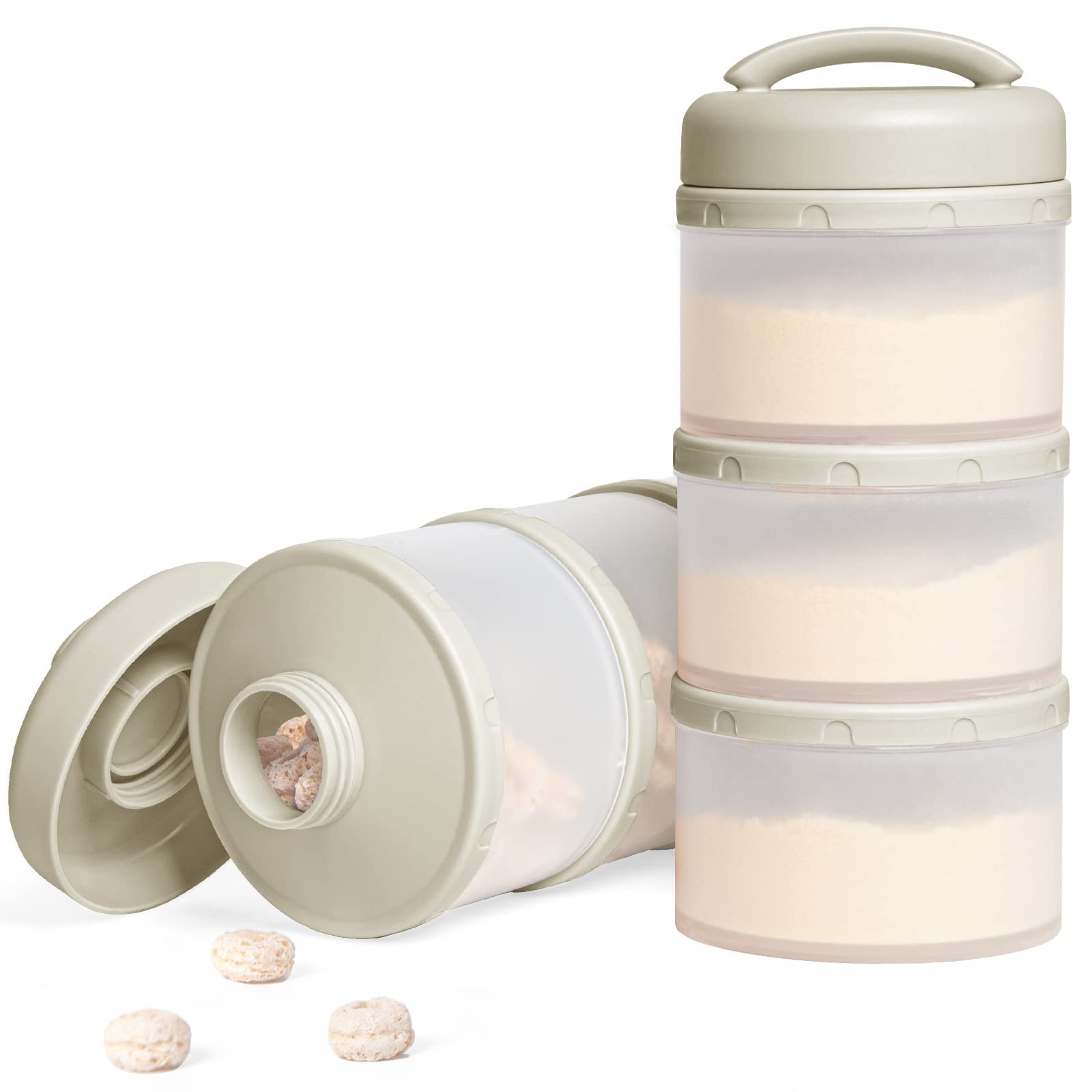 Termichy stackable formula dispenser with 2-pack in warm grey for travel-friendly feeding.