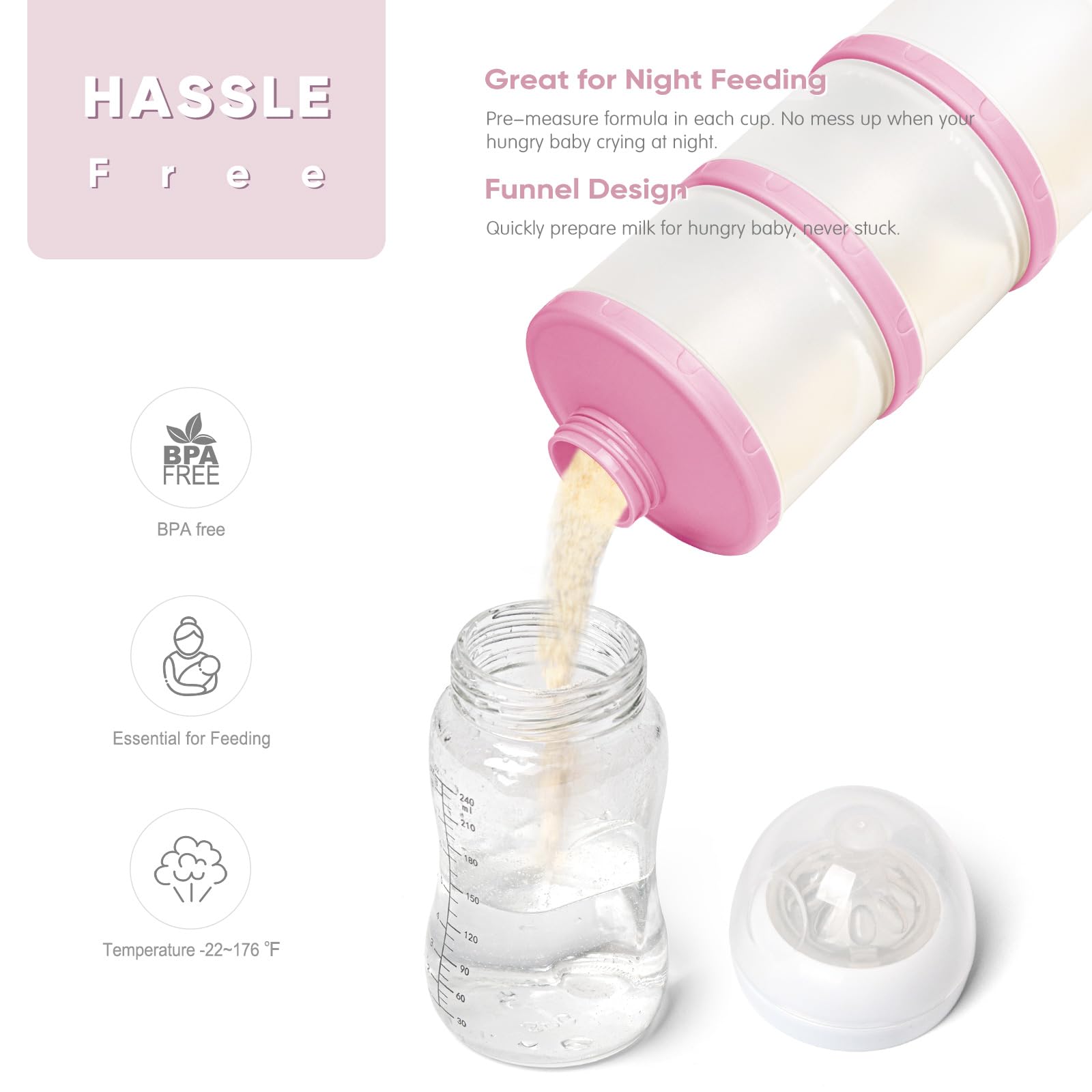 Termichy two-step feeding: fill compartments and dispense into water to make bottle.