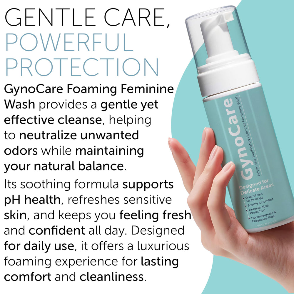 Terramed Just Think Comfort bottle pour showing gentle cleansing for sensitive skin