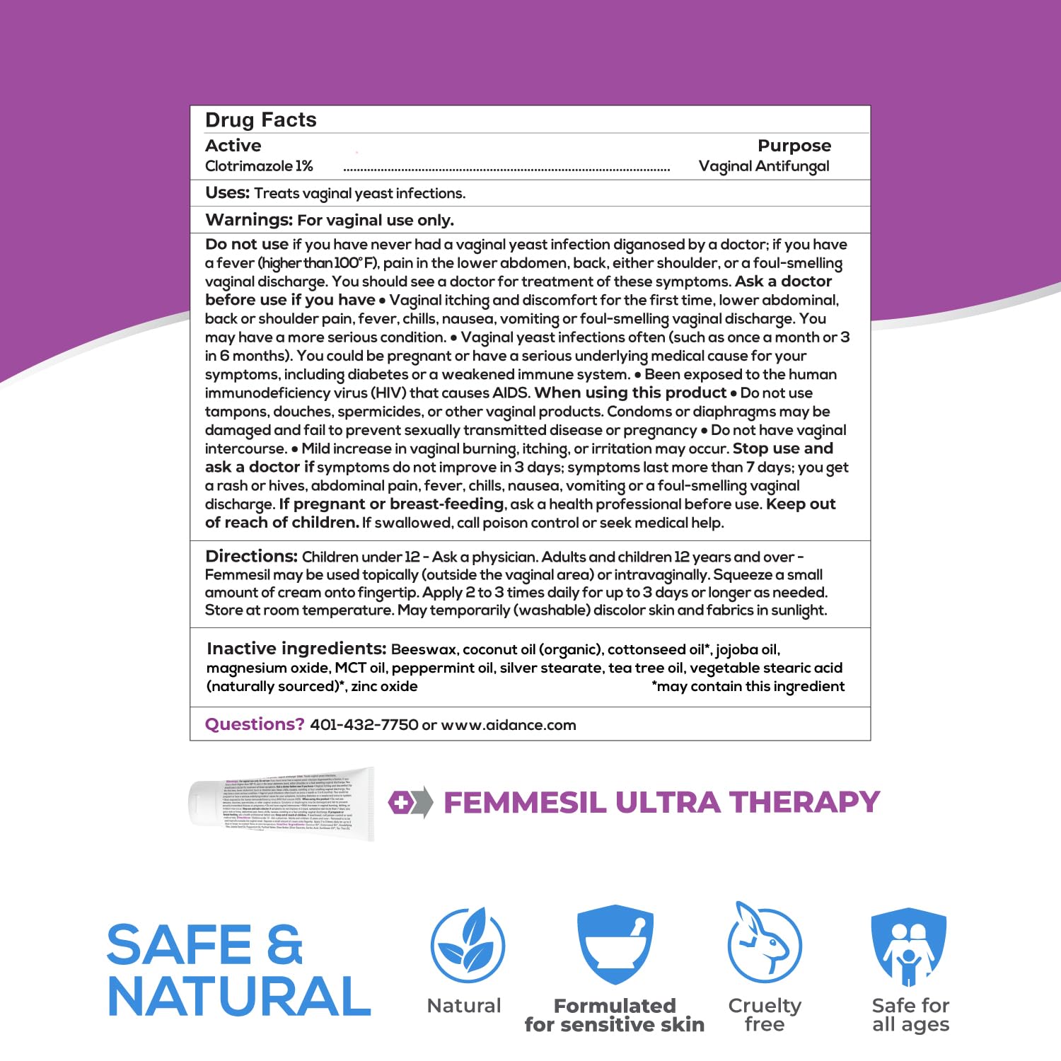 Terrasil Femmesil USA label emphasizing quality and safety standards built with trusted ingredients.