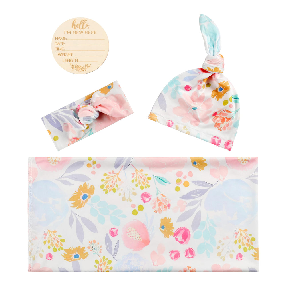 Terriboo newborn floral wrap used as a stylish photo prop.