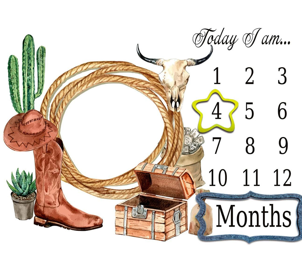 TERSUM Western Cowboy milestone blanket with graphic design for cherished baby photos.