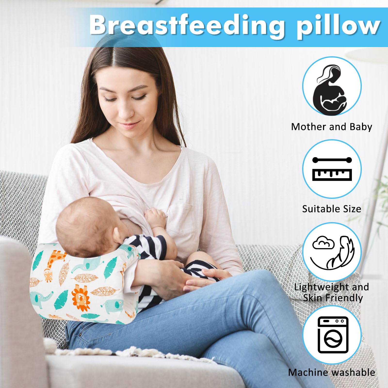 TEUOPIOE ergonomic arm pillow provides neck and arm comfort during feeding sessions.